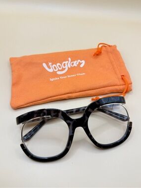 Vooglam Oversized Tortoiseshell Glasses with Orange Pouch, No prescription